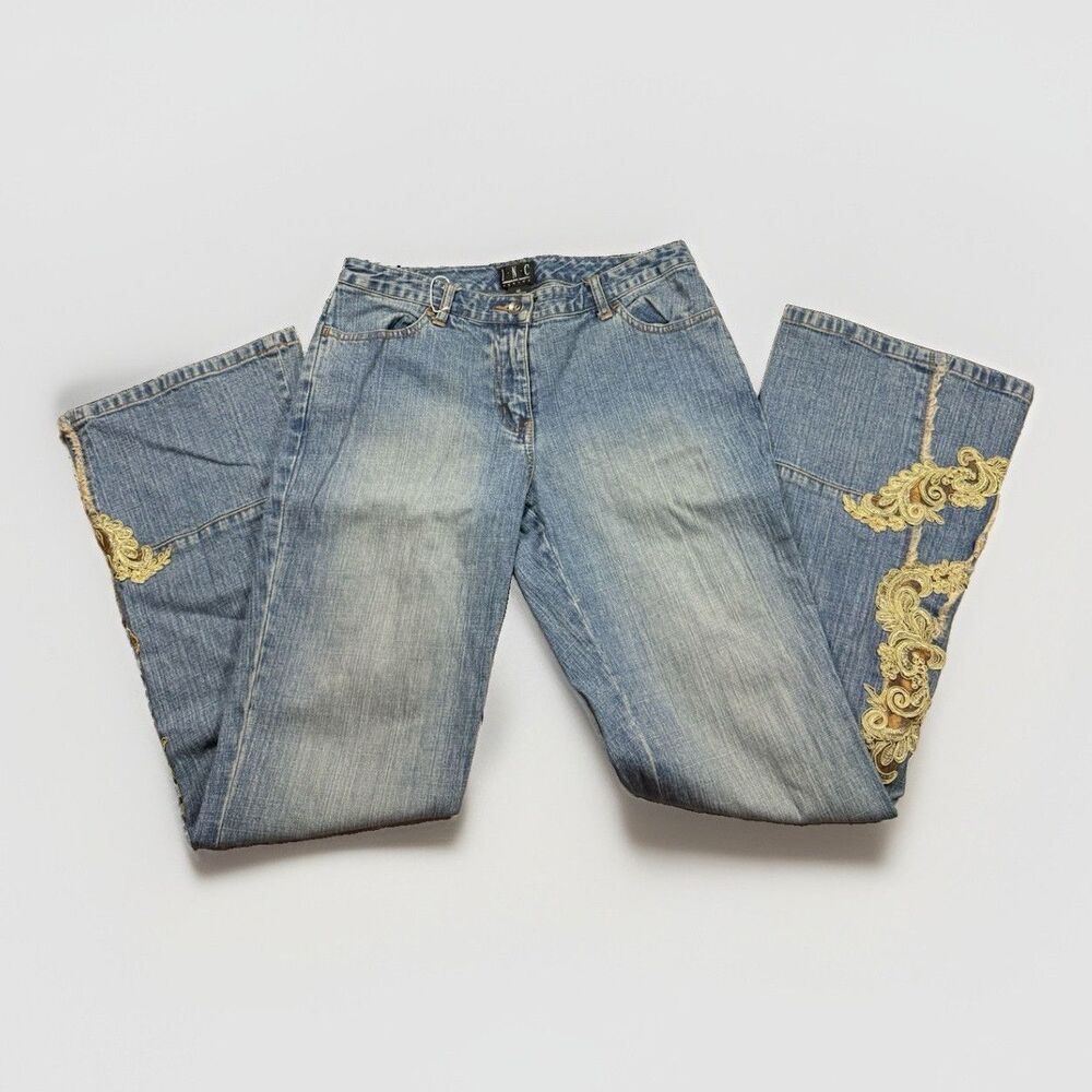 Vintage Y2K INC Concepts Women's Petite 8P Light Wash Bootcut Jeans Embroidered